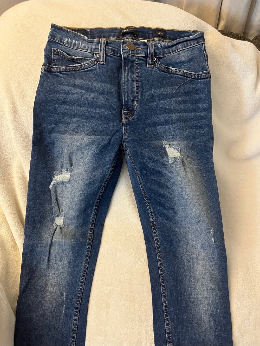 Supplies Women's Cropped Distressed Denim Jeans - Blue